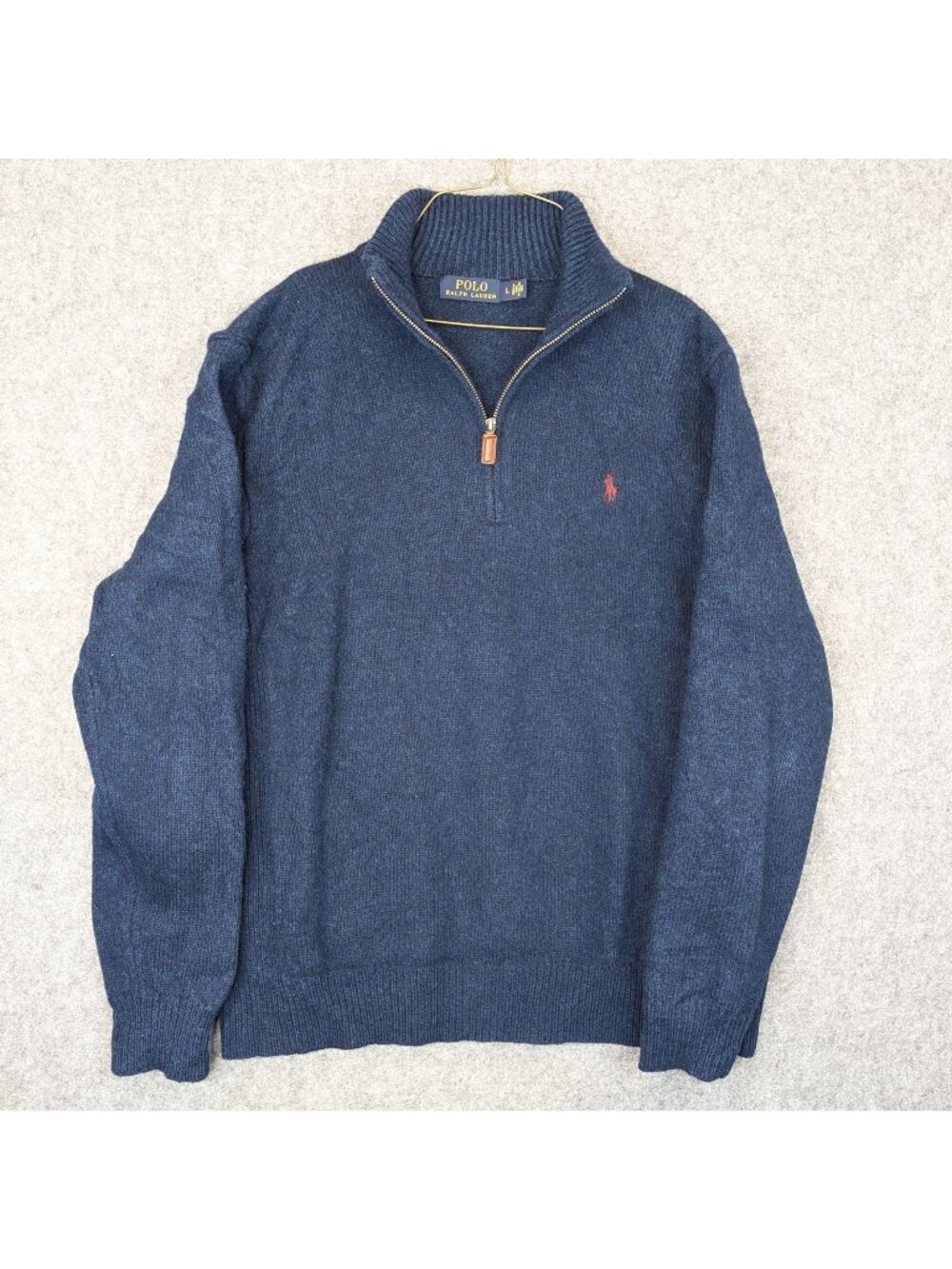 Polo Ralph Lauren Men's Size Large Navy Blue 1/4 Zip Knit Sweater w Pony Logo